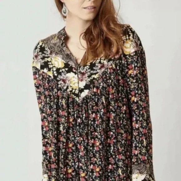 Free People Wildflowers Henley bell sleeve loose FIT BLOUSE top (17) - Picture 1 of 12